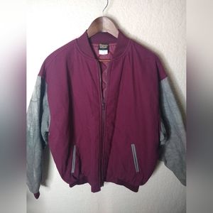 Vtg Nemesis Sportswear Jacket Mens L Varsity Zip Up Maroon Gray Quilted USA Made